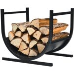 GIANTEX Range-Bûches en Acier avec Poignée, Porte-Bûches Extérieur et Intérieur, Support Bois de Cheminée