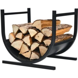 GIANTEX Range-Bûches en Acier avec Poignée, Porte-Bûches Extérieur et Intérieur, Support Bois de Cheminée